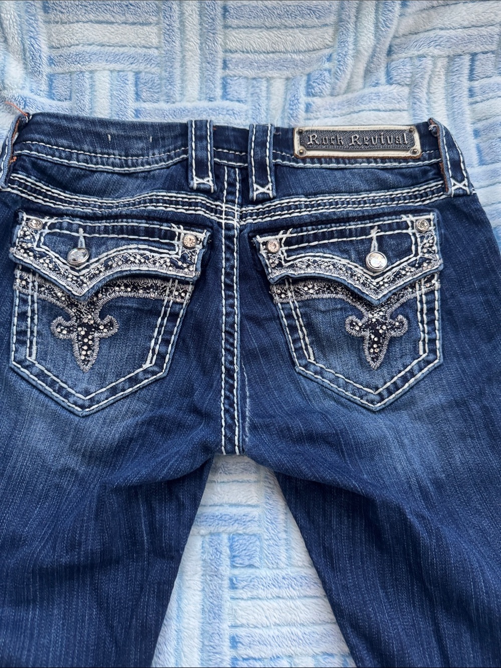 Rock Revival Women's Dark Blue Embellished Straight Leg Jeans
